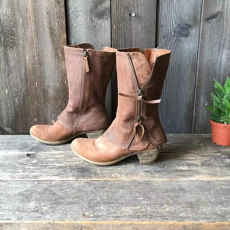 Natalia | Botas altas de mujer marrones con cremallera